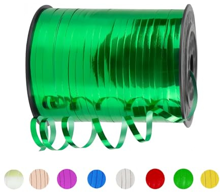 Geschenkband Grün 5mm Breit,450M Kräuselband Geschenkbänder,Glänzendes Metallband, Ballonschnur für DIY-,Dekoband für Hochzeit Weihnachten Neujahr Geburtstag Geschenkverpackung Ballonverschlüsse