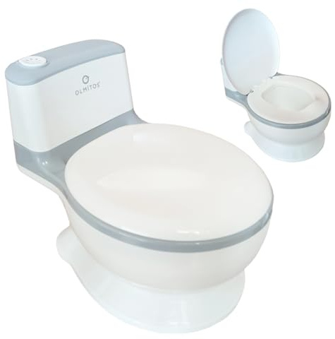 Olmitos – Orinal para bebé WC 2 Infantil Blanco - Con portarrollos interior para el papel y botón con sonido de descarga – Antideslizante con vaso interior extraíble, aprende a ir al baño
