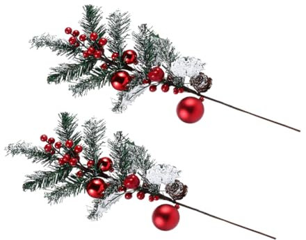 Garneck Stechpalme Zweig 4 Stück Künstliche Weihnachtskiefernpflanze Künstliche Rote Beerenzweige Kunststoff Weihnachtsdekoration Mit Roten Beeren