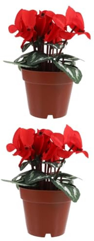 Hoement 2st Topfpflanze Fake-Bonsai- Künstliche Pflanzen Desktop-blumendekor Künstliche Rose Künstliche Topfblumen Falsche Topfblumen Gefälschte Pflanzen Rot Töpfe Sind Aus Plastik