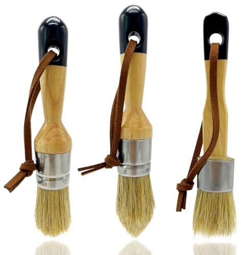 Pennelli a gesso e cera, pennello in legno con setole naturali, tra cui pennelli piatti, appuntiti e rotondi, strumenti per la decorazione della casa (3 pezzi)
