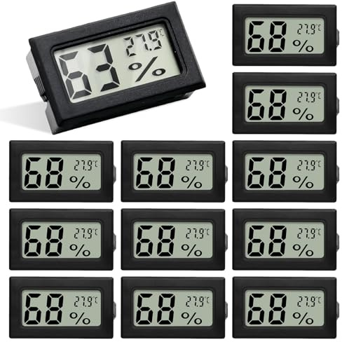 Mini Thermomètre Hygromètre, 12PCS Mini Digital LCD Thermomètre Hygromètre, Thermomètre Portable Thermo Hygromètre pour La Maison La Voiture L'entrepôt Le Sous-Sol (Noir)