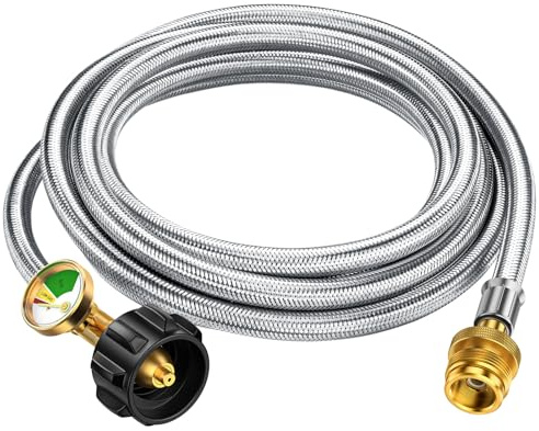 Adaptador de manguera de propano de 8 pies de 1 libra a 20 libras con calibre, adaptador de tanque LP antimordedura de 20 libras a 1 libra, manguera de gas para parrilla Weber Q, estufa de camping