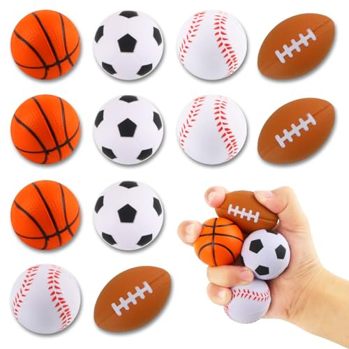 12 Stück Schaumstoffbälle,dellyy Mini Sportbälle,Mini Fußball,Basketball Tennis Baseball Stressbälle,Stressabbau Spielzeug,Schaum Antistressball,Fußball Stressbälle für Kinder und Erwachsene