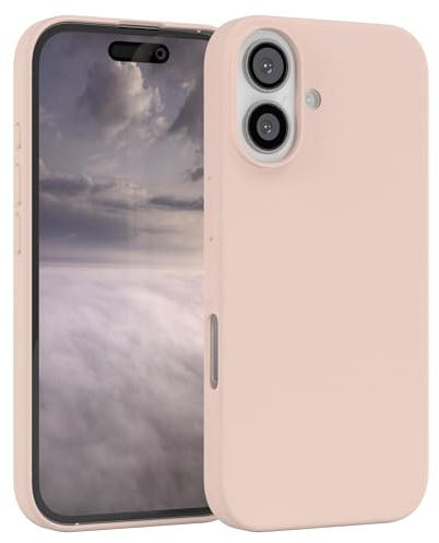 EAZY CASE Premium silikon mobilskal för iPhone 16 Slim Case med kameraskydd och innerfoder Silikonfodral Skyddsfodral Bumper Skal för mobiltelefon Mjukt fodral i Rosa-brun