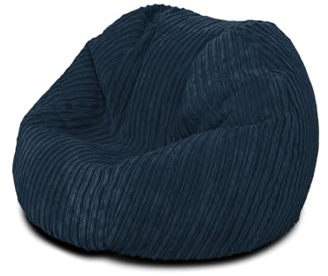Bags of Beans Large Kids Soft Corduroy Bean Bag Chair Pre-Filled - Navy
