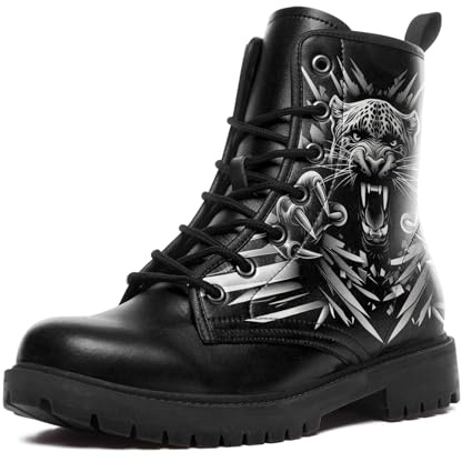 AWSOLE Gothic Skull Combat Boots for Women & Men – Punk Rose Lace-Up Ankle Boots – Microfiber Leather – Grunge Streetwear Shoes