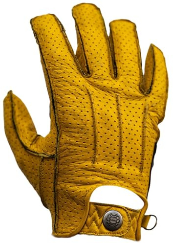 Mycl Turell Motorradhandschuhe Easy Rider Perforated - Motorrad Handschuhe Herr - Leder - Handschuhe Herren Motorrad gelöchert mit Aramid Verstärkung - Schlicht & Edel - Retro Vintage Look (Gelb, XXL)