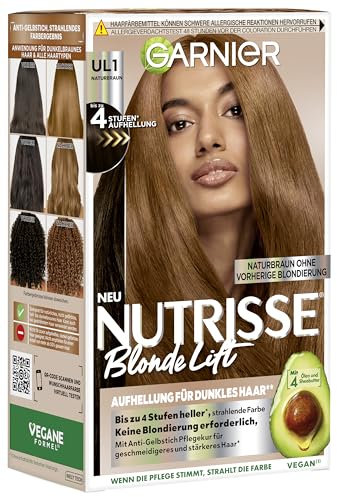 Garnier Nutrisse Blonde Lift Aufhellung für dunkles Haar in Naturbraun mit 4-Stufen-Aufhellung ohne vorherige Blondierung, 1 Stück