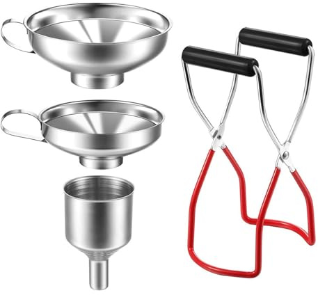 Kit De Conservation 4 Pièces Pince À Bocal, Lève-Bocal En Conserve Anti-brûlure Et Entonnoir À Confiture En Acier Inox Avec Poignée Pour Transférer Épices, Liquides, Haricots, Confitures