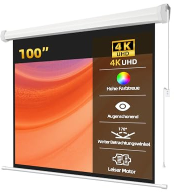 Matte White Beamer Leinwand Elektrisch Mit Fernbedienung,Leinwand Beamer 4K HD 100 Zoll Format 16:9 für Heimkino und Präsentation,Zur Decken-/ Wand-Montage