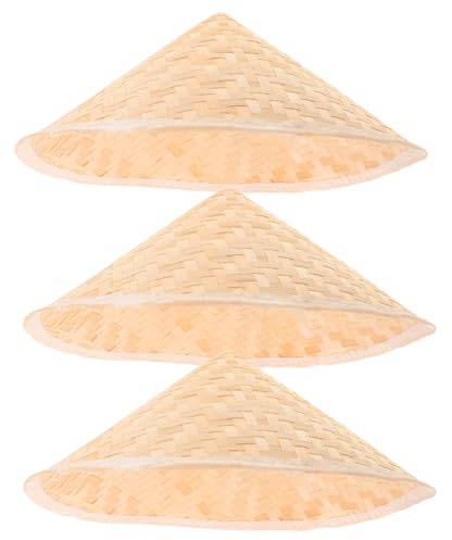 HEATSHAKING Chapeaux coniques en bambou 3pcs pour enfants, casquettes de cosplay DIY, accessoires traditionnels pour usage quotidien ou représentation