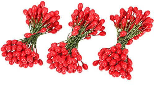 BBTO 300 Pcs Holly Berries 150 Wire Stems Xmas Wreath,Red