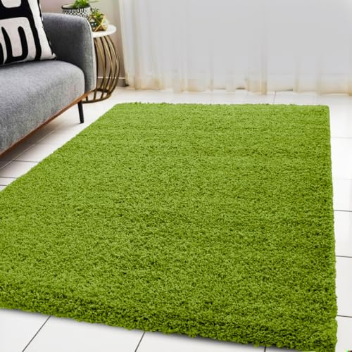 BPIL Living Room Rugs – 5cm Extra Thick Shaggy Rug – Soft Plain Area Rug, Luxurious Modern Carpet for Hall, Bedroom, Kitchen (Green, 80x150 cm)