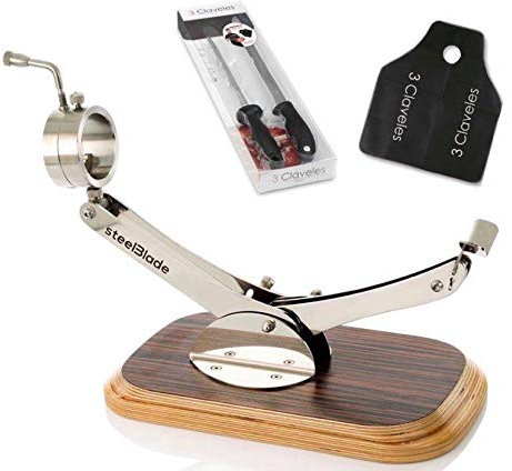 Hidalgo Soporte jamonero Steelblade Madera Ébano + Cuchillo jamón + chaira + Regalo Cubre jamón
