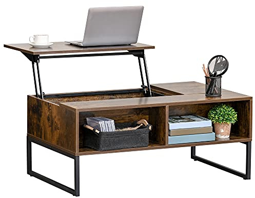 HOMCOM Couchtisch mit Höhenverstellbarer Platte 100 x 60 x 44 cm Braun | Wohnzimmertisch, Kaffeetisch, Spanplatte