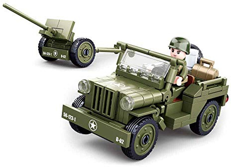 WWII - All. Jeep mit Feldhaubitze [M38-B0853], Spielset, Klemmbausteine, Soldaten, mit Spielfigur, Army WWII, bunt, Sluban Klemmbausteine SL95713