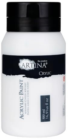 Artina Acrylfarben 500 ml Tube Titanweiss Crylic - Schnelltrocknende Profi Künstler Acryl Farbe - Malfarbe Wasserfest & Hohe Pigmentierung - Lebendige Farben für Leinwand, Steine, Holz etc