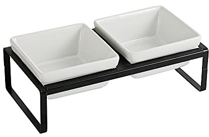 Futternapf für Katzen, Hunde, Katzen, erhöht, mit Halterung, Katzenschüssel für Kätzchen und Welpen, doppelte Keramikschüsseln, gegen Erbrechen und leicht zu reinigen, 2 x 280 ml