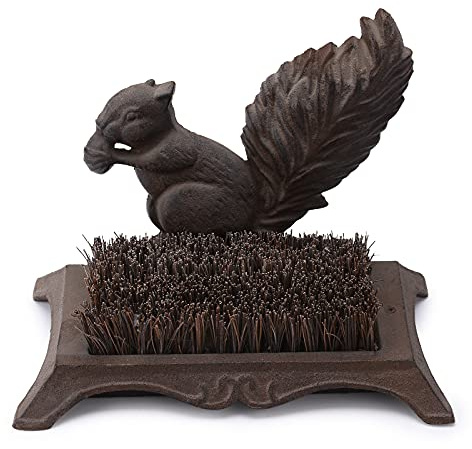 Cast Iron Squirrel Shoe Boot Scraper Brush for Farmhouse Garden Door Shoe Clean & Decor TQZDPT78