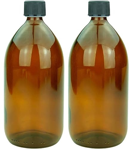 mikken 2 bouteilles en verre marron de 1000 ml avec bouchon à vis.