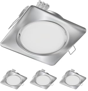 ledscom.de 4 Stück Deckeneinbauleuchte ZOBE II, edelstahl matt, eckig, 11 x 11cm, 1212lm, weiß