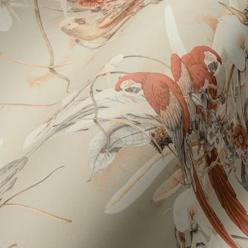 A.S. Création Vogel Tapete Papagei Orange Beige PintWalls 387252 Vliestapete Floral Palmen 10,05x0,53m Made in Germany