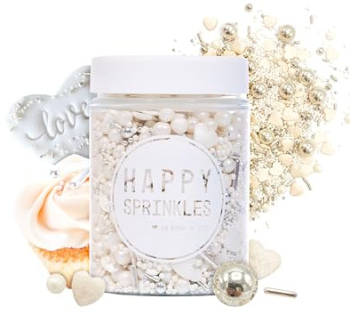 Happy Sprinkles HAPPY EVER AFTER -Hochzeit Streusel Torten Cupcake Deko 90g | Romantischer Streuselmix mit Schokolade & Herzen, für Torten, Cupcakes & Kekse, ideal für Valentinstag, Muttertag & Hochzeit