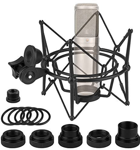 Geekria for Creators Mikrofon-Stoßdämpferhalterung, kompatibel mit Rode NT-USB, NT1-A, NT2-A, NT1000, NT2000, Procaster, K2, Mikrofon-Anti-Vibrations-Adapter, Mikrofonhalter-Clip (Schwarz/Metall)