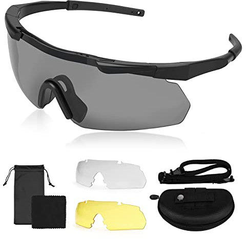 Gafas de Tiro Polarizadas Lentes Intercambiables, Uv400 Gafas Protectoras Montura de Tiro, Gafas de Ciclismo Polarizadas Ajustable, para Mtb, Airsoft, Pescar, Paintball, Conducir, etc ( Negro )