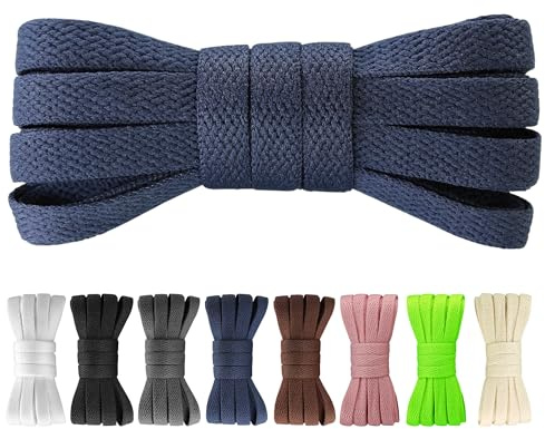Yusimu Cordones Planos Azul Marino para Zapatillas Deportivas, 8mm de Ancho, Cómodos y Resistentes, Ideal para Correr o Uso Diario, 160 cm - 3 Pares