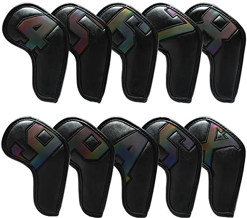 ISAKEN 10 pièces Housses pour Tête de Club de Golf Couvre de Protection Golf Couvertures De Club De Golf Protection des Clubs Headcover Set avec Chiffres Lettres Imprimées Capuchon de Golf