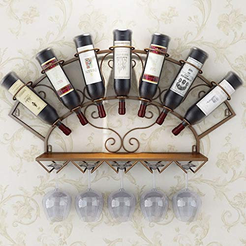 Bottle Holder Wine Glass Holder Wall Mounted Bottles Metal Wine Glass Storage Rack Wine Bottle Holder (Brass)