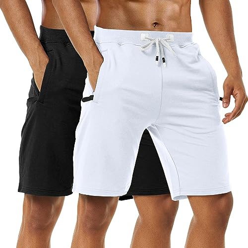 Kurze Hosen Herren Sporthose Herren Kurz, Laufshorts Männer Sommer Baumwolle Kurze Jogginghose Fitnesshose Shorts Herren Sport Shorts Trainingshose Running Shorts Mit Reißverschlusstasch, 2er-Pack
