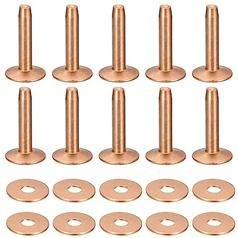 QUARKZMAN 10 Set Rame Rivetti e Sbavature, 12x4x21mm Solido Pelle Rame Rivetto Chiusura per Pelle Fai-da-te Artigianato Forniture, Rame Tonalità