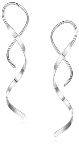 peiyee Spiral Ohrringe Edelstahl Damen, Lange Hänge Ohrringe Silber, Spiraldraht Welle Ohringe für Freundin, Mutter,Schwester,Muttertag,Weihnachten Oder Geburtstagsgeschenk (Silber)