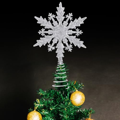 NOCHME Puntale per albero di Natale a forma di fiocco di neve, super lucido con glitter, 14 x 23 cm, un top abbagliante per il tuo albero di Natale
