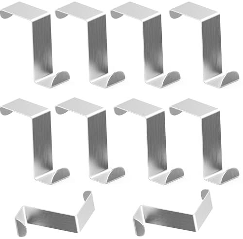 ACONDE 10 ganci per porta in acciaio inox, senza foratura, gancio a Z, gancio reversibile, 45 mm, per armadio da cucina, porta dell'armadio, porta della stanza, colore argento