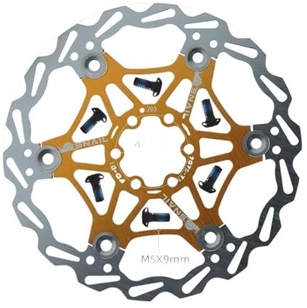 Bremsscheiben Fahrrad Fahrrad Disc Bremsbeläge 160 180 203 Mm Aluminium Legierung 6 Nagel Rotor Rennrad Schwimmende Scheiben Teil Zubehör Fahrrad Bremsscheibe (Color : 203mm Gold 1 PCS)