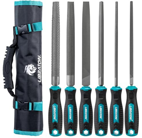 Libraton File Set 6Pcs, High-Carbon Steel Metal File Set, Professional Metal Files for Steel, Woodworking Files Tools with Rubber Handle, 200mm Metal Rasp File Tool Set Incl. 1 Wood File