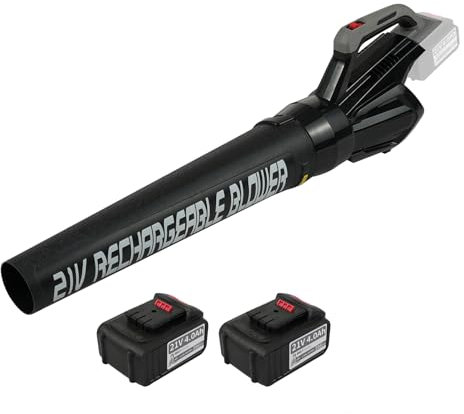 Weytoll Soffiatore a Batteria, 21V Soffiatore Foglie Elettrico con 2 Batteria da 4,0 Ah e Caricabatteria, Velocità Aria Max Regolabile 40 m/s, 22500rpm con 2 Velocità Regolabili