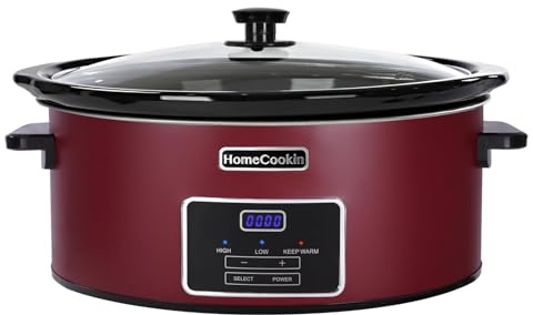 HOMECOOKIN 8 Quart Programmable Slow Cooker, Kitchen Appliances, Perfect Kitchen Small Appliance for Family Dinners, Red Stainless Steel