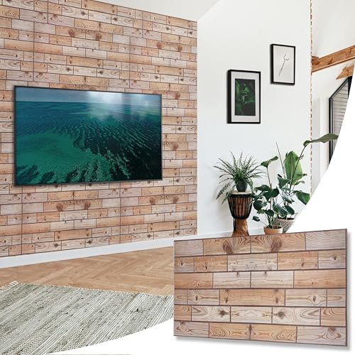 NOVECRAFTO Faux Wood Effect Wall Panels - 12 Sheets Covering 5.53 sqm | 59.52 sqft Moisture Resistant PVC Plastic Cladding - 96 cm x 48cm | 37.79 x 18.89 in – Decorative Natural Oak Wood Pattern