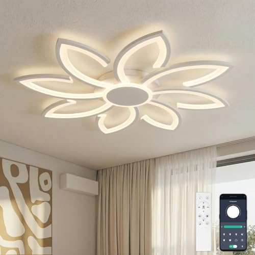 YUNLONG Led Ceiling Light with Remote Control, 31.5 Chandeliers Ceiling Light Dimmable for Living Room, 98W, 8000LM, Ceiling Lighting Fittings Flower Shape Design for Lounge, White
