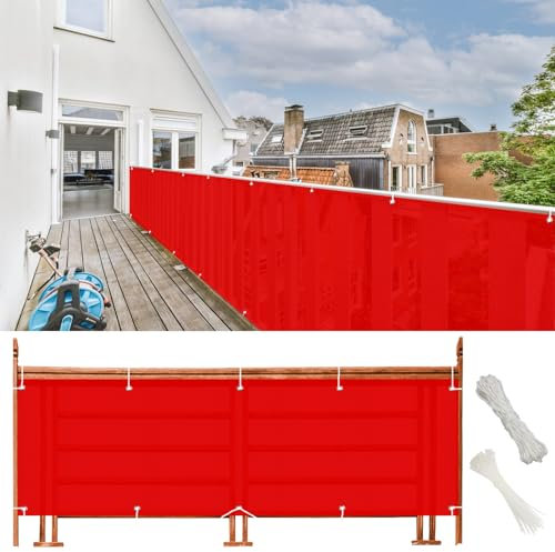 GAIFNAG Sichtschutz Zaunblende 105 x 800 cm Balkonsichtschutz mit Ösen, Kunststoff Balkonverkleidung mit Ösen, Nylon Kabelbinder Und Kordel für Balkon Garten im Freien, Rot