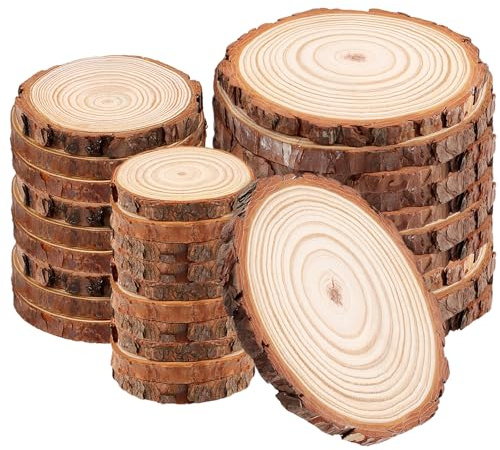 MUKLEI 30 Pack Natural Wood Slices, 3 Sizes No Hole Wooden Log Slices, Unfinished Log Wooden Circles Wood Discs for Arts, DIY Crafts, Christmas Ornaments, Wedding Decoration Coasters