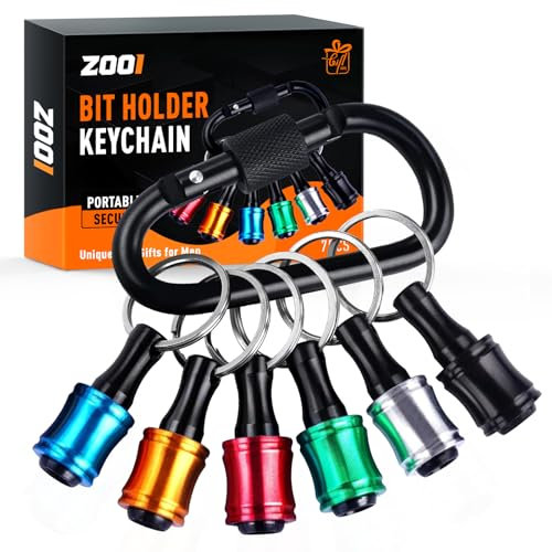 ZOOI Gifts for Men, Hex Shank Drill Bit Holder 6 pcs, Dad Gifts for Him, Gadgets for Men, Hex Shank Bit Holder Keychain, Birthday Gifts for Men, Stocking Fillers Mens Gifts for Him