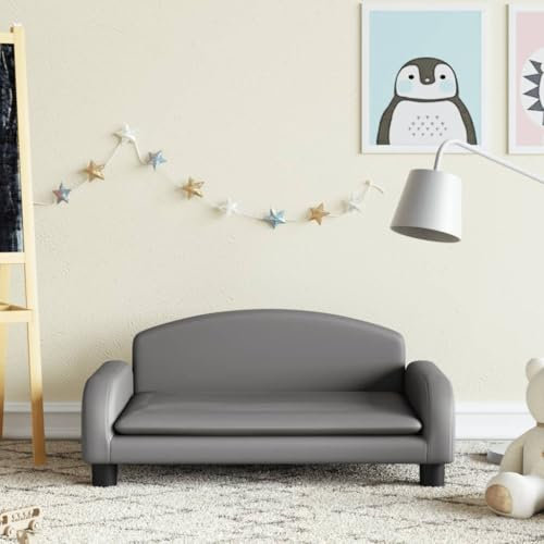 Rantry Kindersofa Grau 70 x 45 x 30 cm aus Kunstleder, Gartensofa für den Außenbereich, Bett, Sofa, für Terrasse und Außenbereich