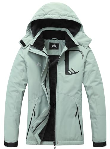 MOERDENG Chaqueta de esquí de nieve para mujer, abrigo de invierno, impermeable, chaqueta de snowboard para montaña, senderismo, invierno, Verde guisante, Medium
