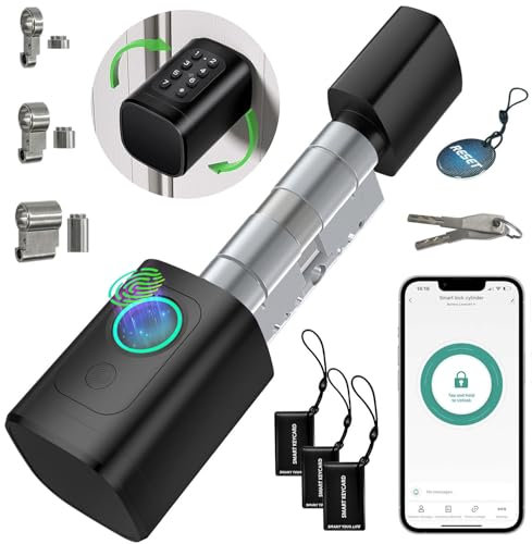 AVATTO Smart Türschloss mit Fingerabdruck und Passwort für 60-90mm Tür, Schließzilinder Länge ist einstellbar, mit Schlüssel, IC-Karte, Unterstützen Smart Life App Fernbedienung